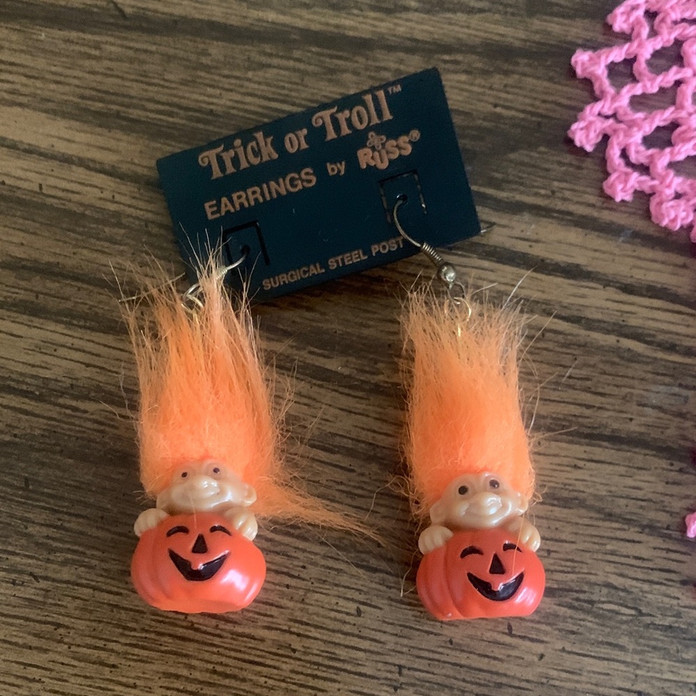 Russ Halloween Troll Earrings with Orange Hair